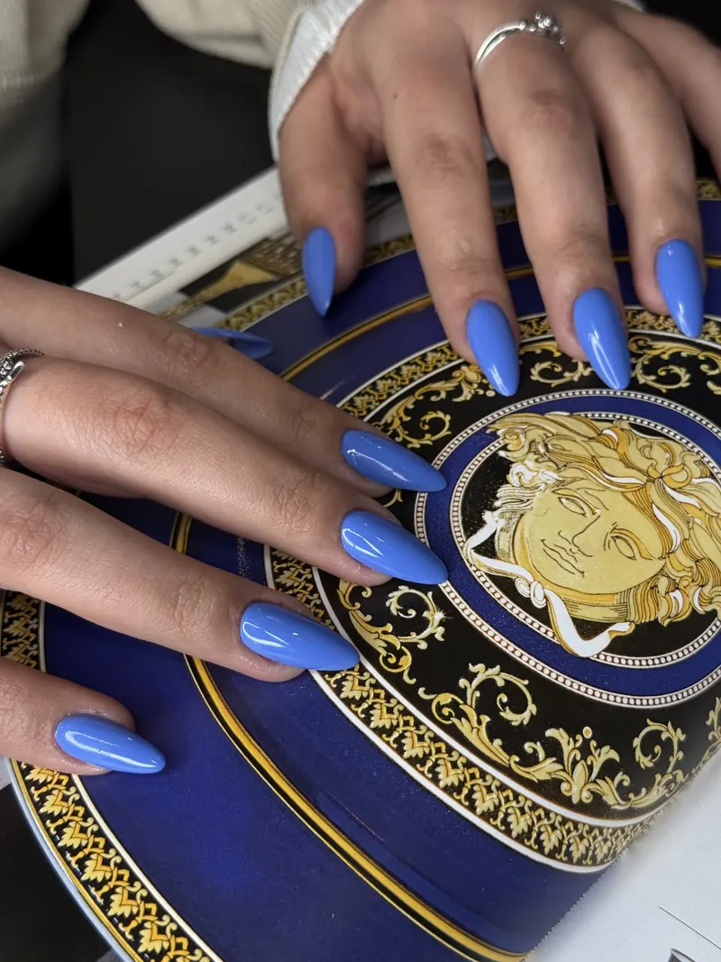 Cornflower blue almond nails